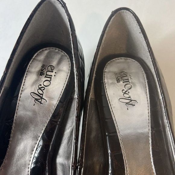 Eurosoft by Sofft Women's Size 8.5 M Pumps Glossy Croc Print Slip On Brown Heels - Picture 7 of 12